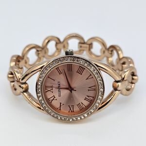 Ellen Tracy Women's Watch 32MM Gold Dial Gold Bracelet Band 7" New Battery